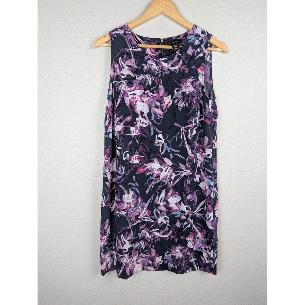 Adrienne Vittadini Dress Womens 6 Purple Navy‎ Floral Sleeveless Sheath Back Zip
